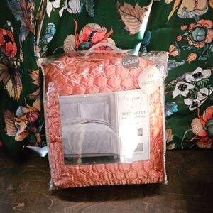 Orange 3 Piece Quilt Bedspread Set Queen Satin Reversible